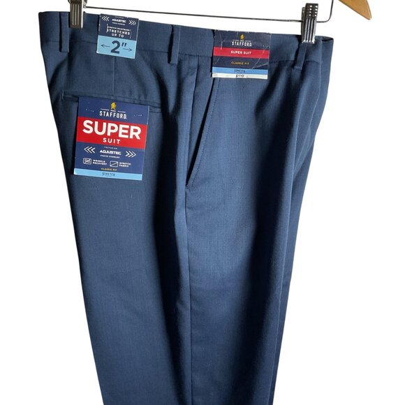 Stafford Mens Super Suit Stretch Dress Pants Trousers Blue 34x34 Classic Wool Bl - Picture 3 of 6